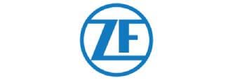 A blue and white logo of zf.