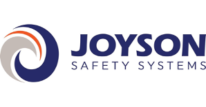 A blue and white logo of joysound safety systems